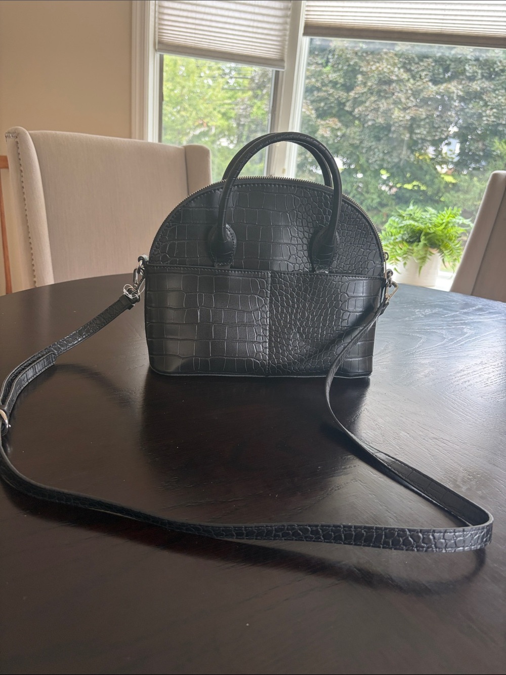 Black Croc-Embossed Dome Satchel - Classic Women's Handbag
